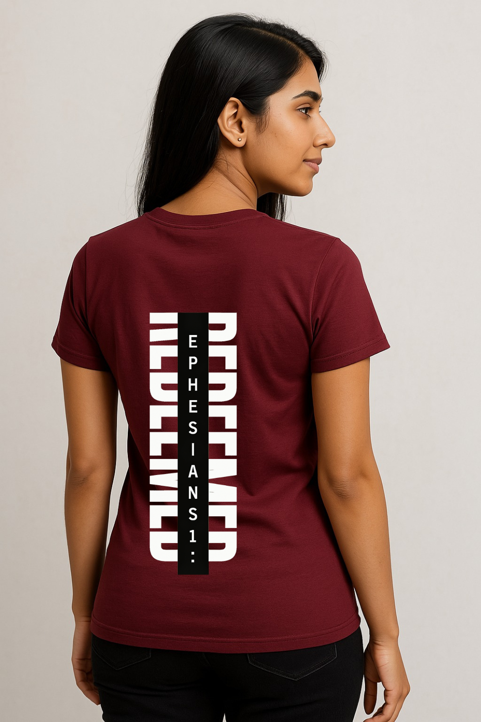 Redeemed Vertical Scripture T-Shirt – Ephesians 1:7