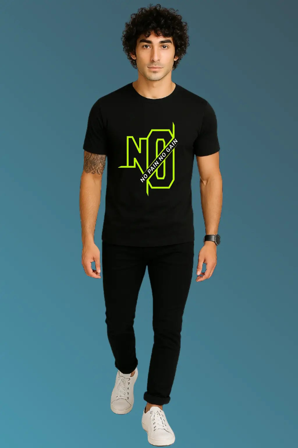 No Pain No Gain Men's Motivation Graphic T-Shirt – Wear to Work Out Beach Fitness Casual Apparel Tee.