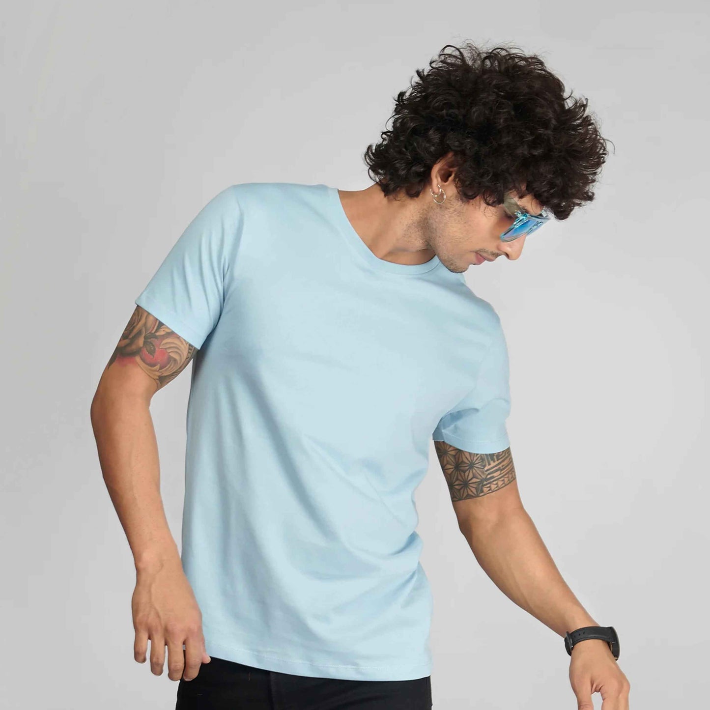 Basic Sky Blue Half Sleeves T-Shirt.