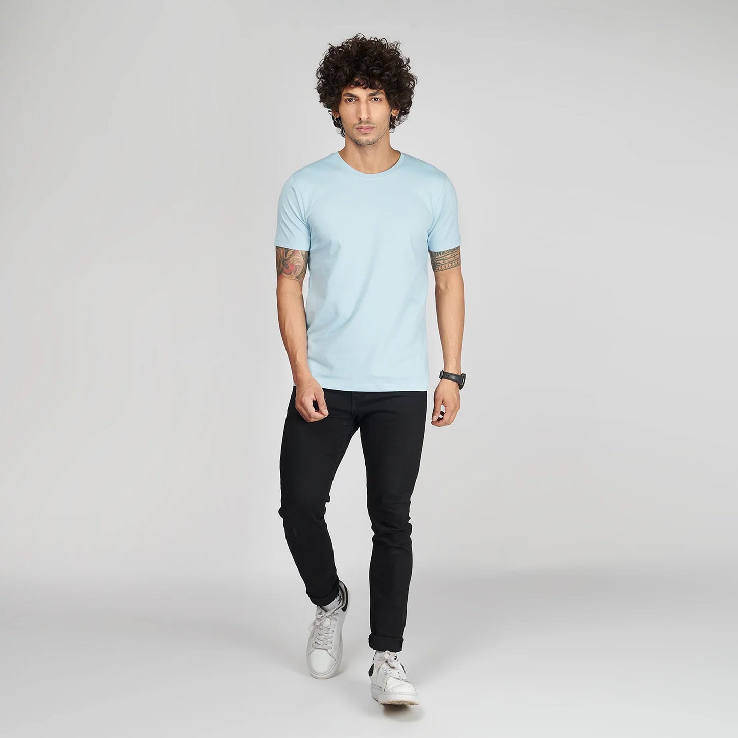 Basic Sky Blue Half Sleeves T-Shirt.