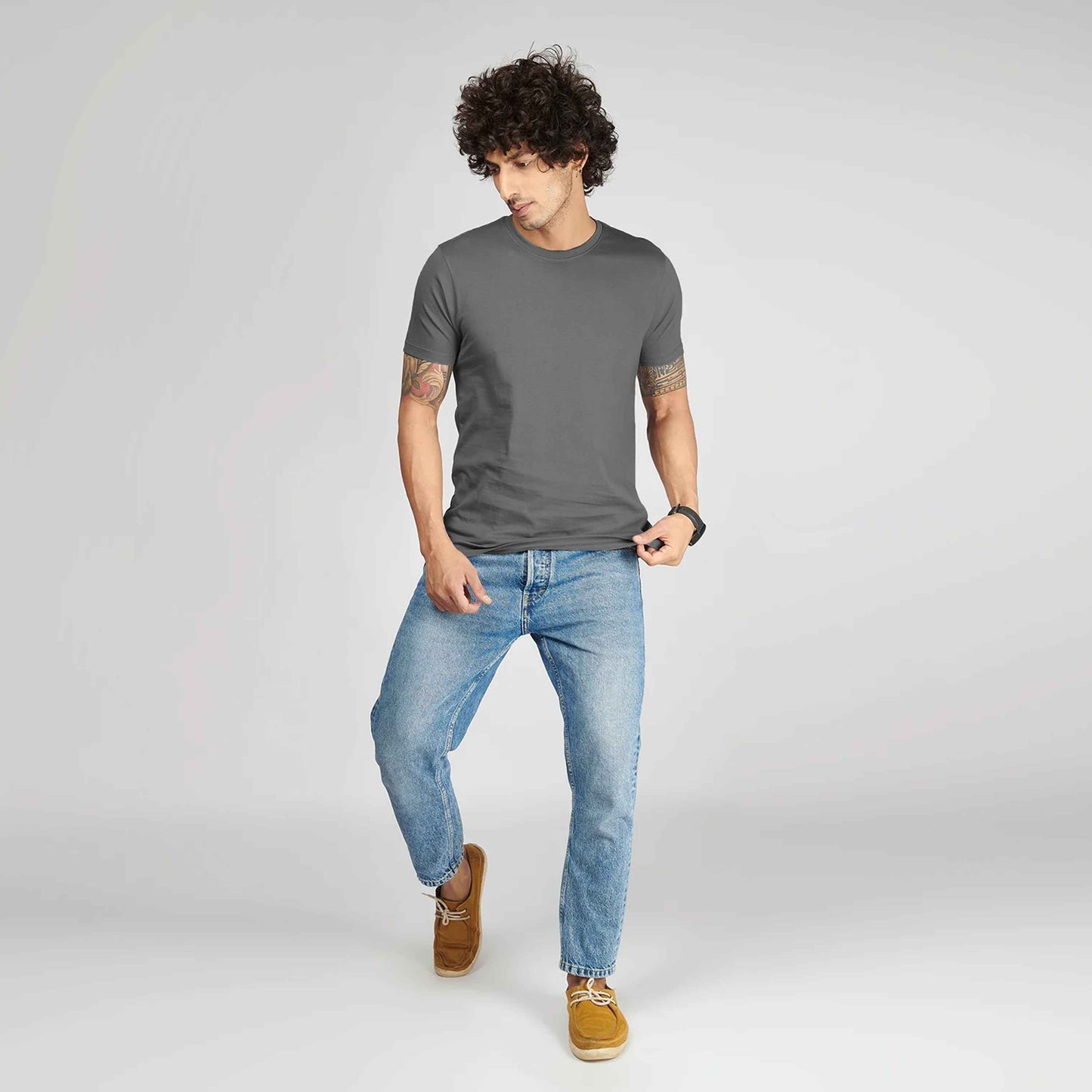 Basic Dark Grey Half Sleeves T-Shirt.