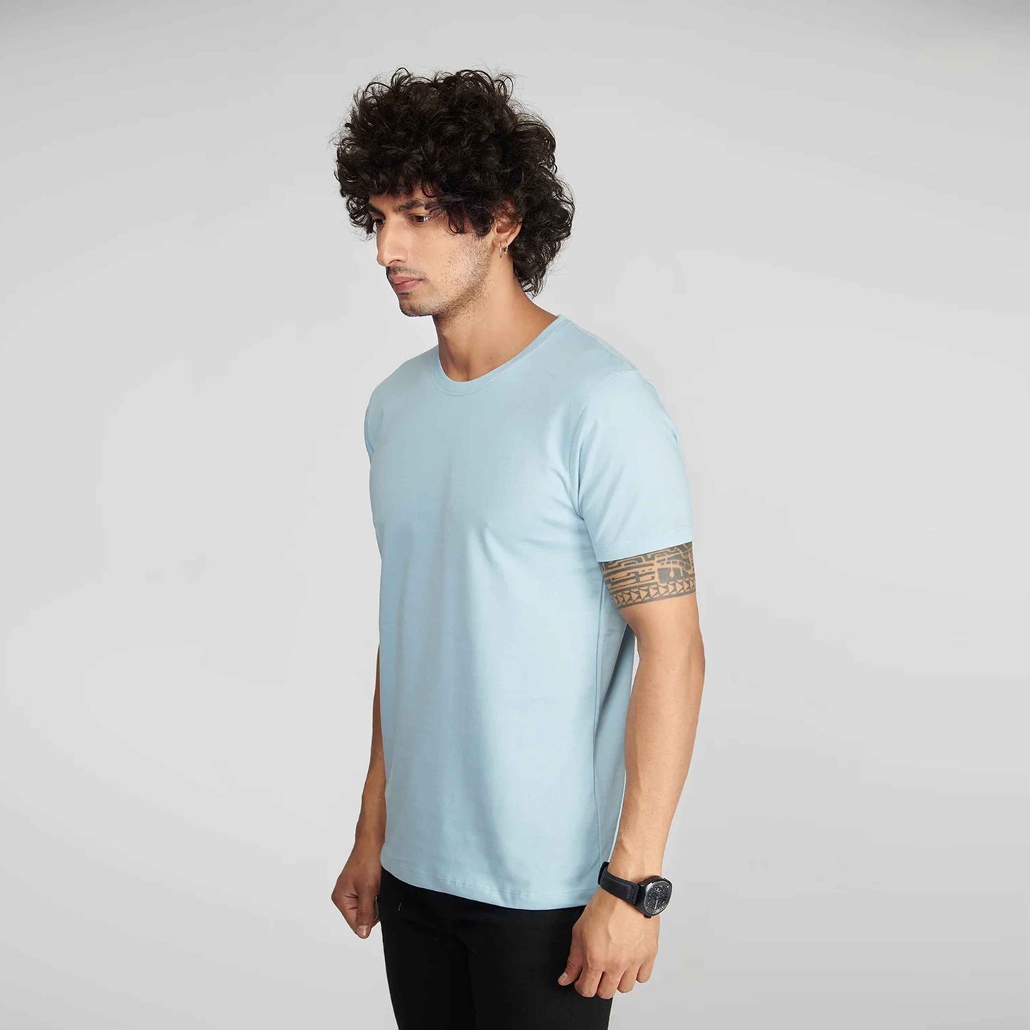 Basic Sky Blue Half Sleeves T-Shirt.