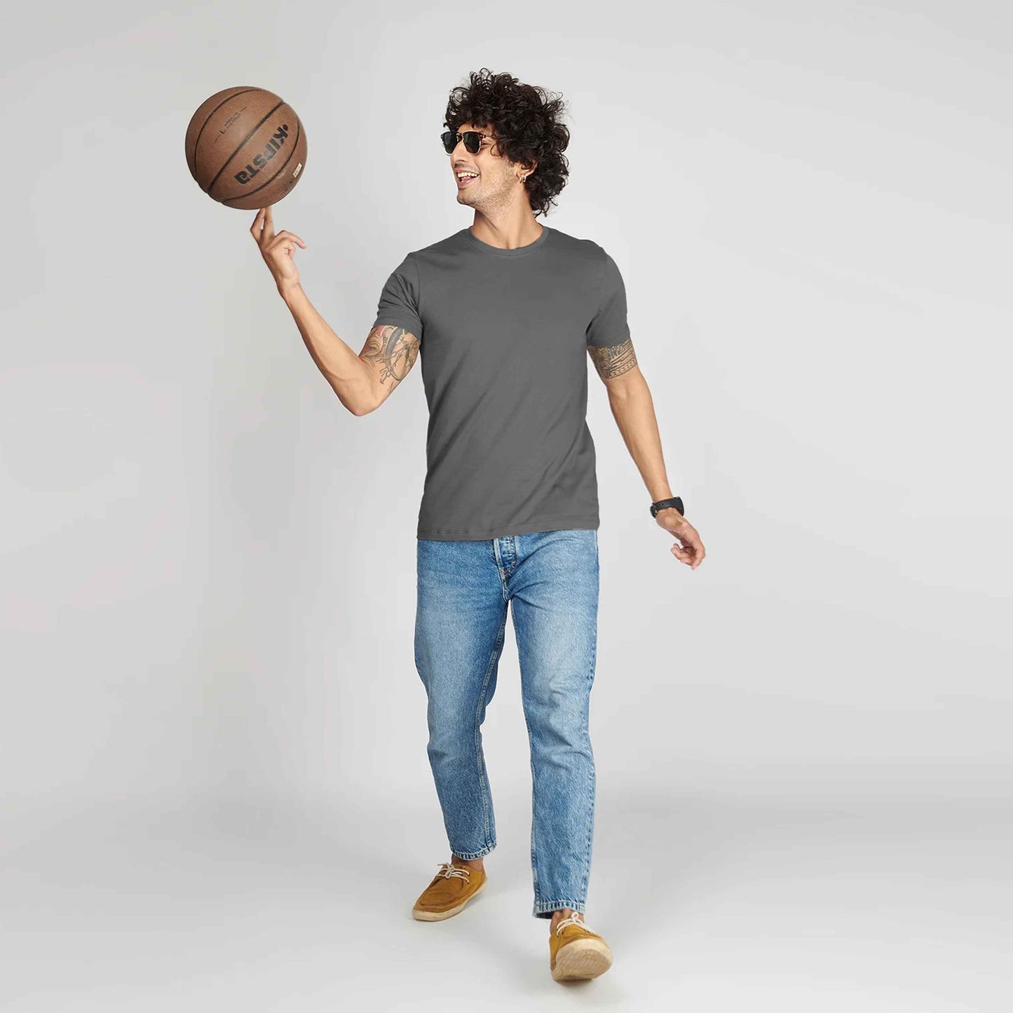 Basic Dark Grey Half Sleeves T-Shirt.