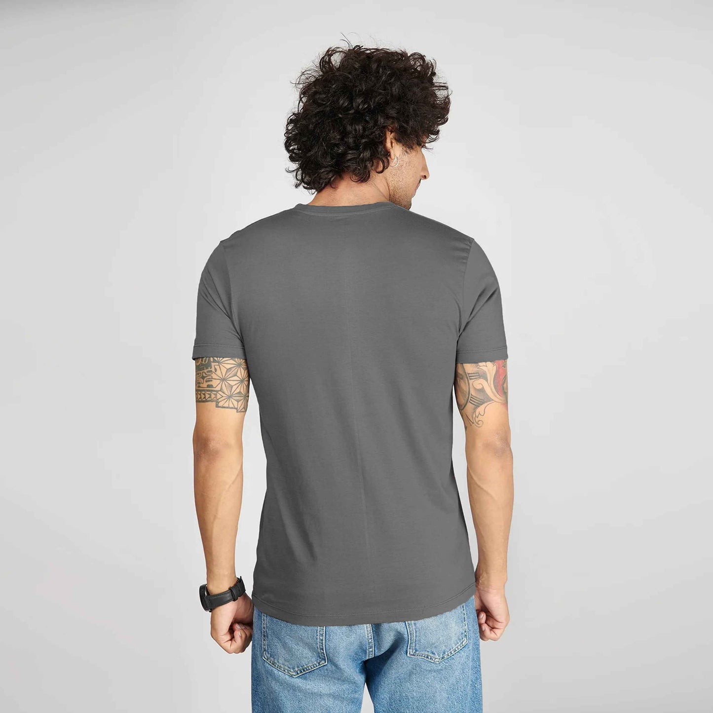 Basic Dark Grey Half Sleeves T-Shirt.