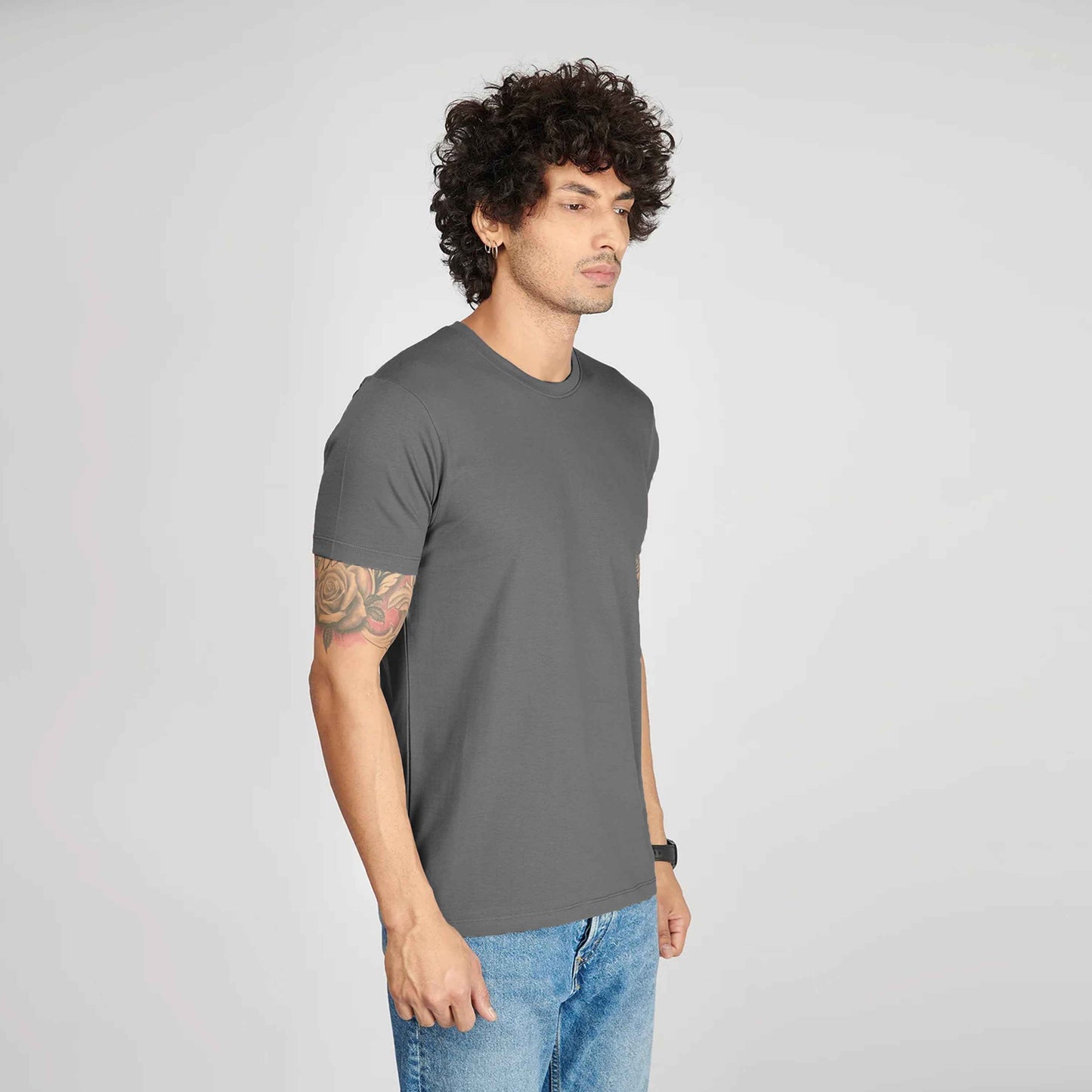 Basic Dark Grey Half Sleeves T-Shirt.