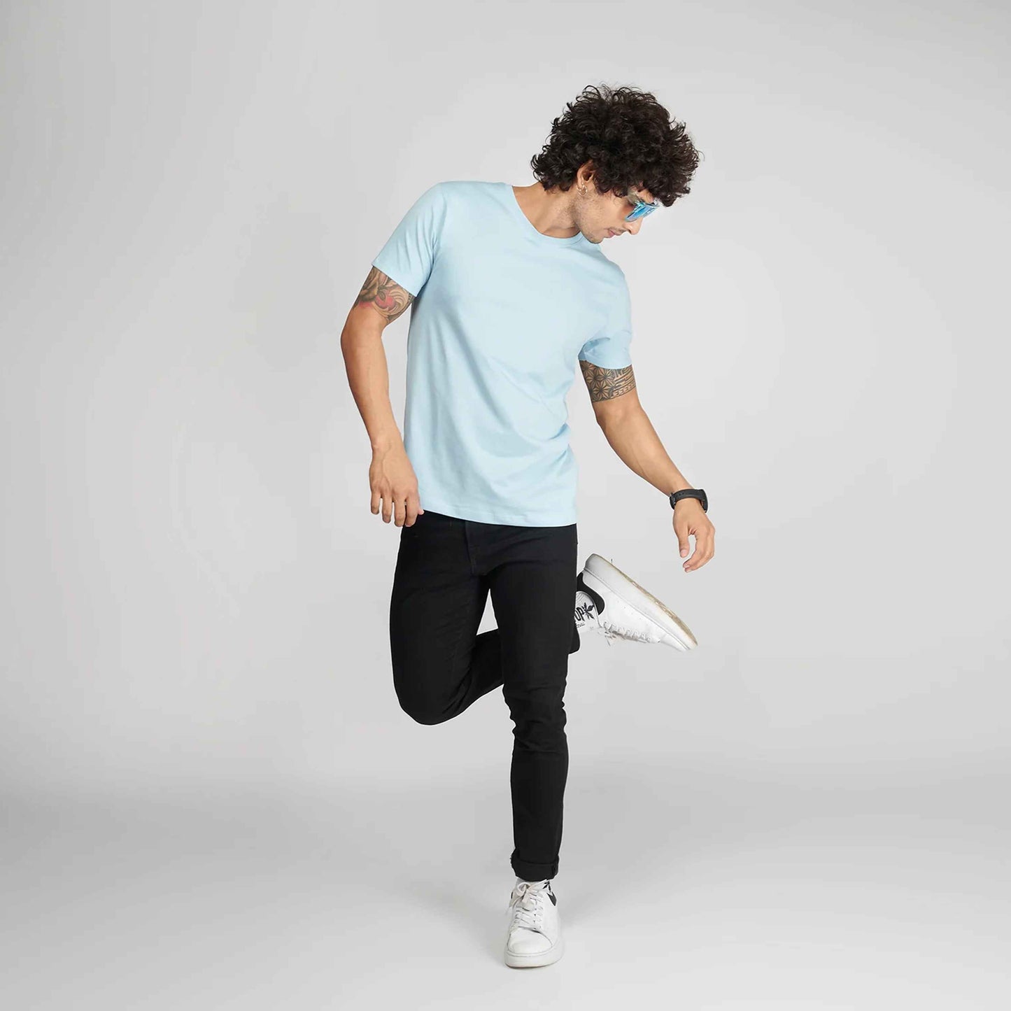 Basic Sky Blue Half Sleeves T-Shirt.