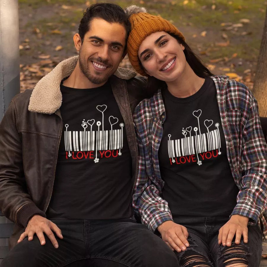 "His and hers matching shirts with witty quotes