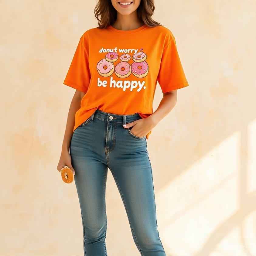 Donut Worry Be Happy – Graphic Tee for Women