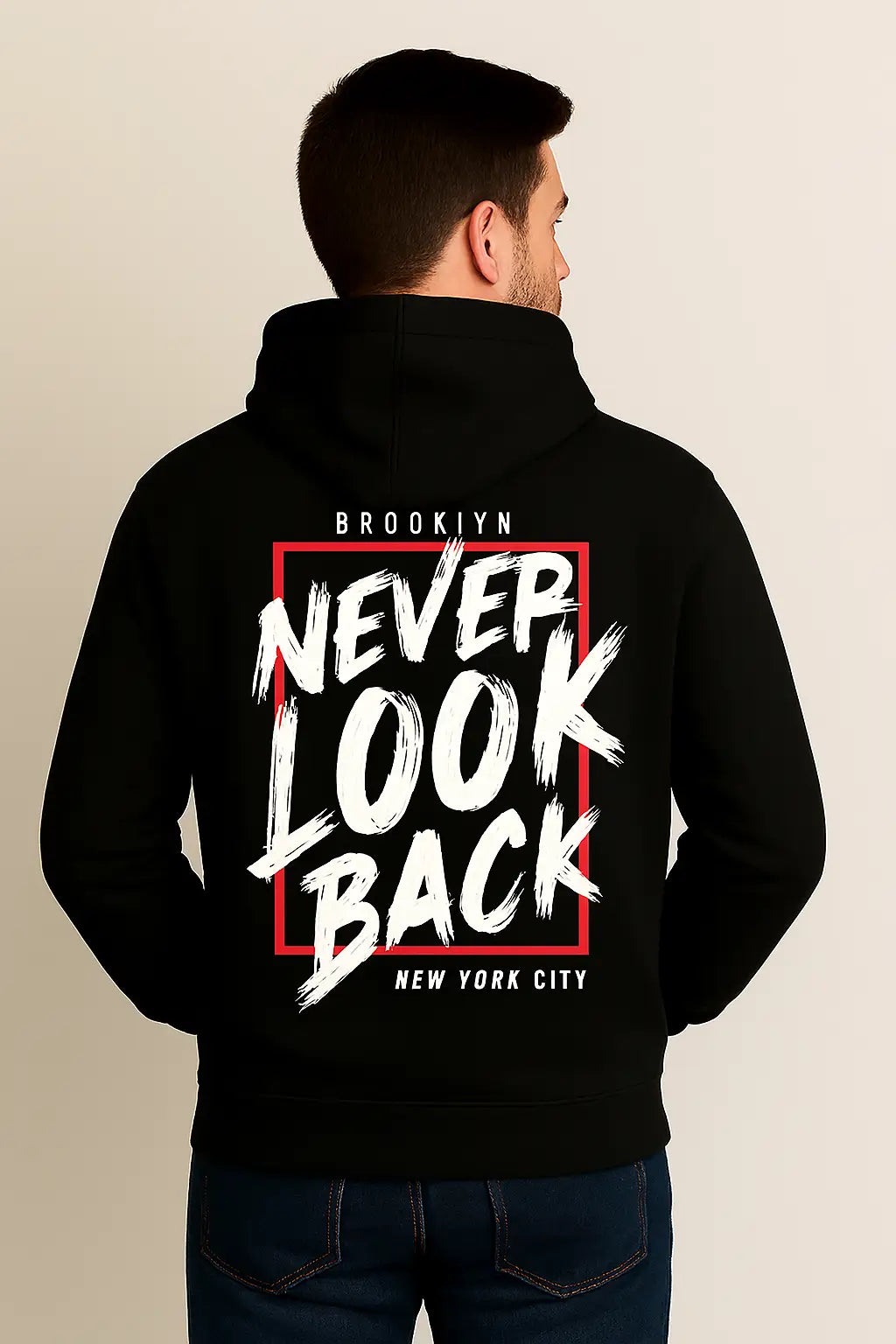 Black Hoodie Back Side Design Name Never Look Back