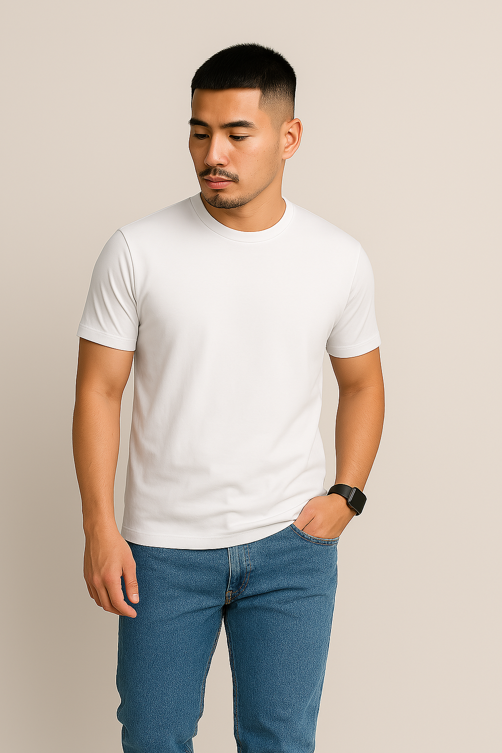 Essential White Crew Neck T-Shirt for Men – Premium Cotton Comfort