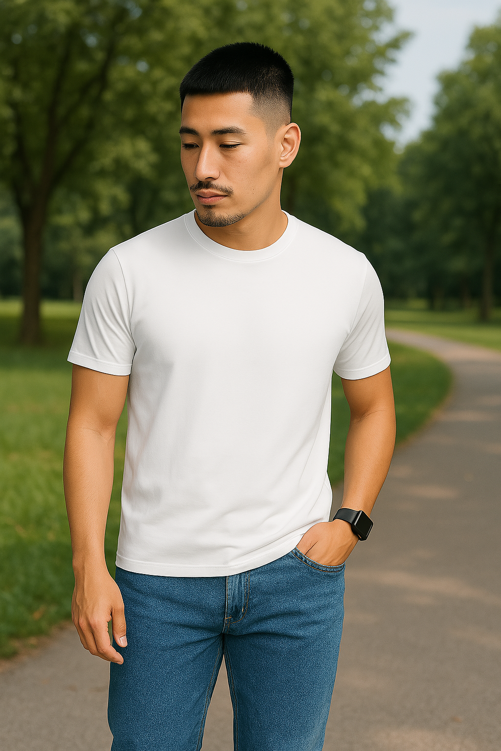 Essential White Crew Neck T-Shirt for Men – Premium Cotton Comfort