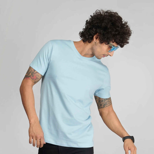 Basic Sky Blue Half Sleeves T-Shirt.