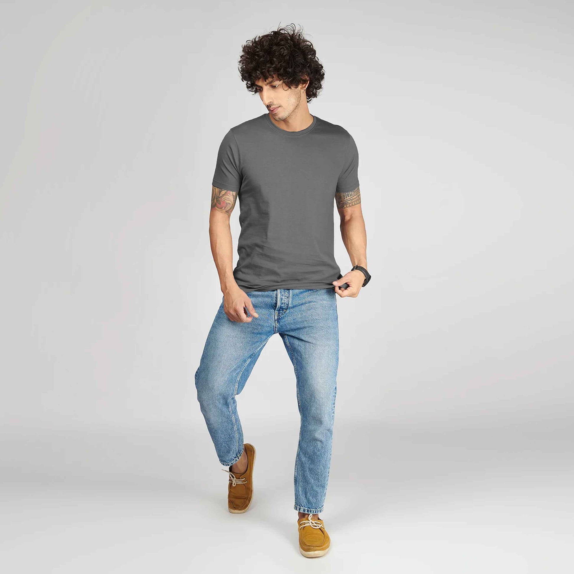 Basic Dark Grey Half Sleeves T-Shirt.