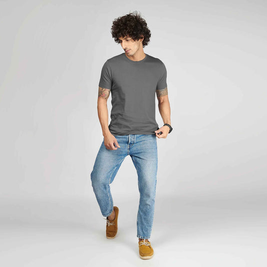 Basic Dark Grey Half Sleeves T-Shirt.