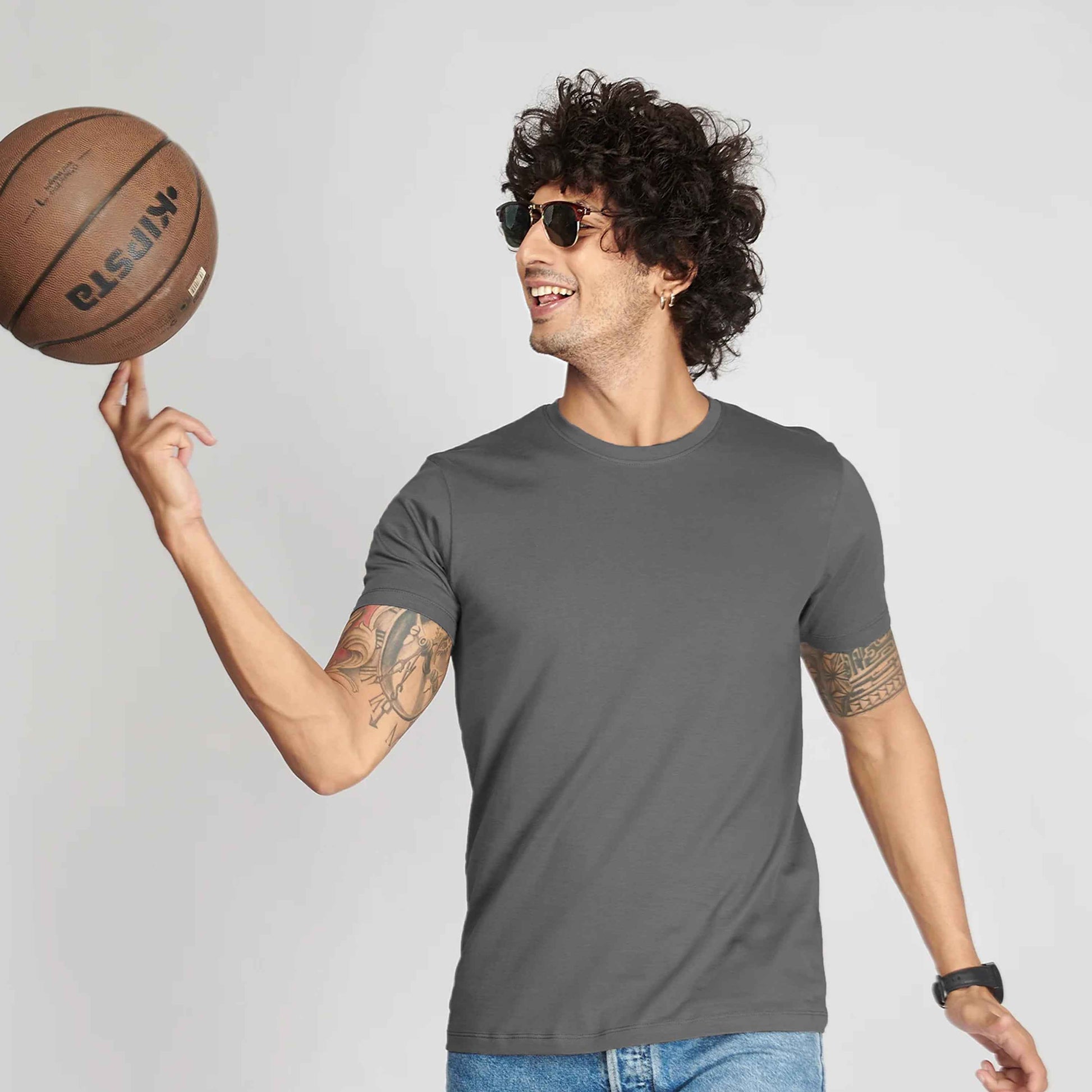 Basic Dark Grey Half Sleeves T-Shirt.