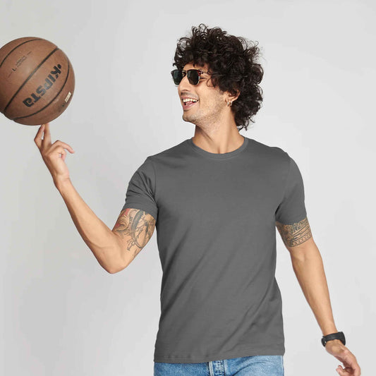 Basic Dark Grey Half Sleeves T-Shirt.