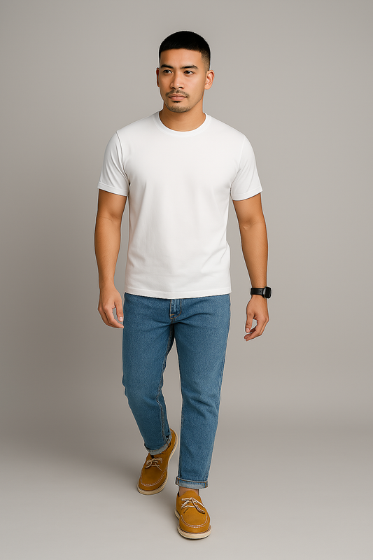 Essential White Crew Neck T-Shirt for Men – Premium Cotton Comfort