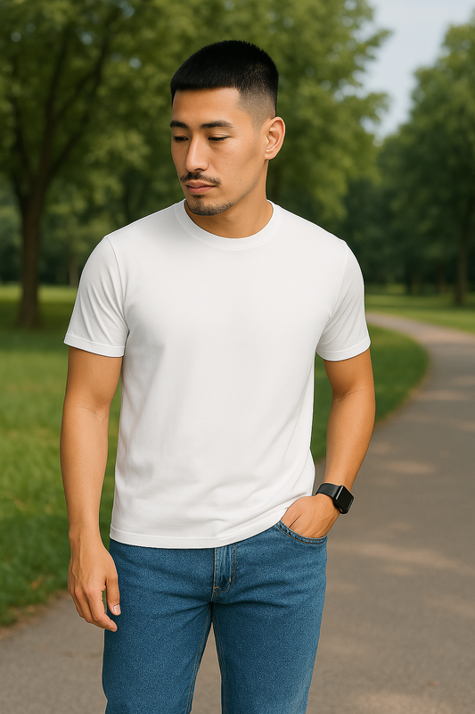 Essential White Crew Neck T-Shirt for Men – Premium Cotton Comfort