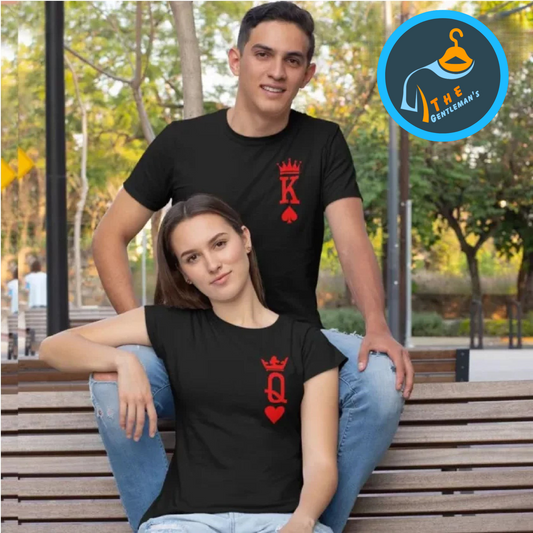 King and Queen Couple T-Shirts – Black Cotton Matching Set - The Gentleman's