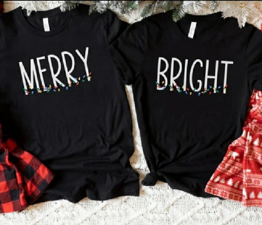 Festive “Merry” & “Bright” Christmas Lights Black T-Shirts – Holiday Edition - The Gentleman's